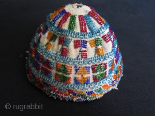 Syrian Durzi beaded hat. Glass beads on cotton.                         