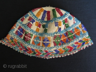 Syrian Durzi beaded hat. Glass beads on cotton.                         