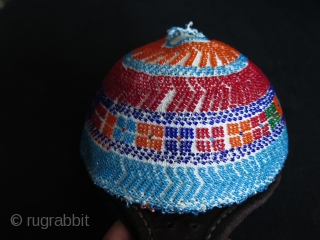 Syrian Durzi beaded hat. Glass beads on cotton.                         