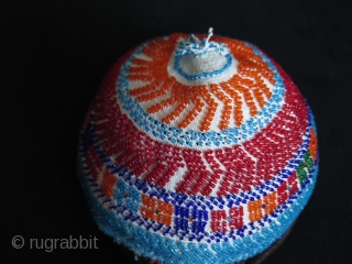 Syrian Durzi beaded hat. Glass beads on cotton.                         