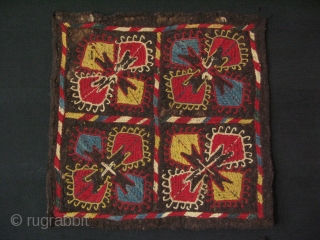 Central Asian two felt embroidered fragments. Size approx. 16" x 16" - 40 cm x 40 cm.                