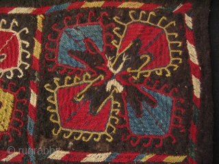 Central Asian two felt embroidered fragments. Size approx. 16" x 16" - 40 cm x 40 cm.                