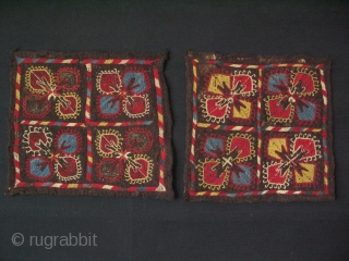 Central Asian two felt embroidered fragments. Size approx. 16" x 16" - 40 cm x 40 cm.                