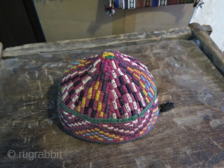 Turkmen Hat. Some silk and cotton embroidery on cotton base. Height 11 cm - 4.3" and in diameters 18 cm - 7"           