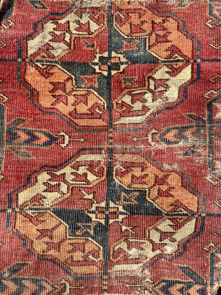 Archaic Tekke main carpet fragments illustrated in David Reubens’ book,
Guls & Gols. These are both 18th century and feature very early colors.
Please contact me at callmr@comcast.net       