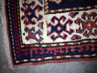 Gorgeous Bordalou Kazak ca 1880s. Classic design and all natural saturated dyes. Mostly full and medium pile with lower pile in the center. A several inch repair of one corner, professional done.  ...