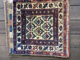 Antique Kurdish double bag in very good condition and in mostly full pile. All natural saturated colors on an ivory field. Some slight moth damage as shown in fourth image. Beautiful colorful  ...