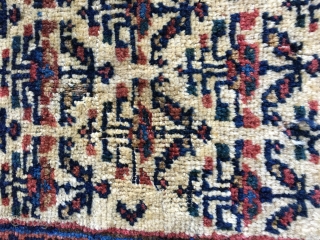 Antique Kurdish double bag in very good condition and in mostly full pile. All natural saturated colors on an ivory field. Some slight moth damage as shown in fourth image. Beautiful colorful  ...