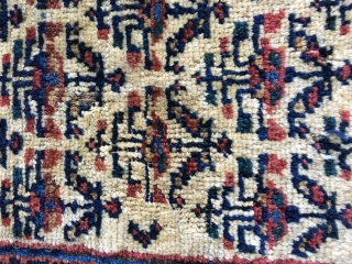 Antique Kurdish double bag in very good condition and in mostly full pile. All natural saturated colors on an ivory field. Some slight moth damage as shown in fourth image. Beautiful colorful  ...