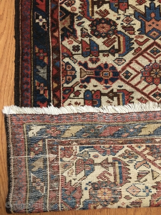 Small Antique White Field East Caucasus Rug, probably Shirvan/Kuba or Dagestan.  Contains a good combination of saturated colors. Unusual design. Low pile in the center with medium pile elsewhere. Few rows  ...