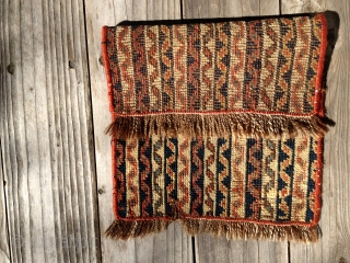 Early Afshar fragment in the cane design. All good natural dyes and colors. A very attractive piece. Medium low pile. Clean. Buyer pay shipping. Size 17X12in./43X30cm.       