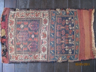 Late 19th C. Kurdish bagface with unique double design. Natural colors with good soft longish pile and retaining partial kilim backing. Size 38 X 23 in. Washed.      