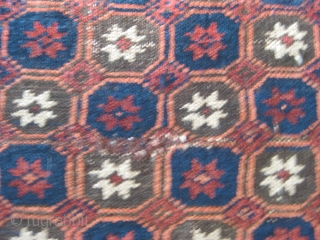 Late 19th C. Baluch rug with unusual star/lattice field design and curled-leaf border. Good pile in borders but lower in field. One old repair can be seen in second image. Good natural  ...