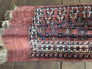 Antique Turkmen Yomud Chuval in very good condition. Full pile with complete ends and original side cords.. Unusual stepped and hooked major guls (sekis-kochak) with diamond shaped minor guls. Organic saturated colors  ...