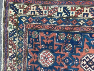 Antique Shirvan Lesghi Star rug, late 19thC. All natural dyes including nice saturated blues and greens. Very good original condition with several 
old professional reweaves. Iconic and detailed design with excellent spacing.  ...