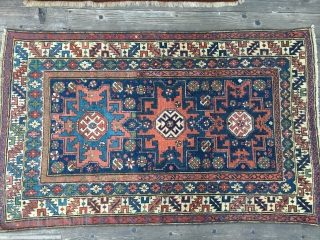 Antique Shirvan Lesghi Star rug, late 19thC. All natural dyes including nice saturated blues and greens. Very good original condition with several 
old professional reweaves. Iconic and detailed design with excellent spacing.  ...