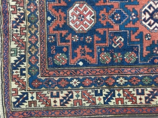 Antique Shirvan Lesghi Star rug, late 19thC. All natural dyes including nice saturated blues and greens. Very good original condition with several 
old professional reweaves. Iconic and detailed design with excellent spacing.  ...