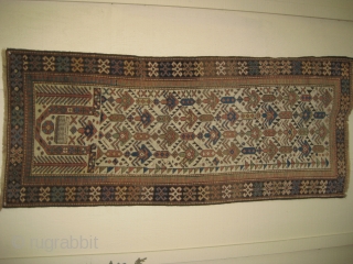 Dagestan Prayer Rug, 3rd Qtr 19th C. Beautiful pastel shades and outstanding stylized flowers with an exceptional mirhab area. 5'7" X 2' 5". Missing outer guard borders on both sides but otherwise  ...