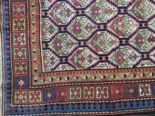 Stunning Antique Caucasian Kuba or Dagestan rug with field lattice design containing colorful palmettes. All natural dye colors including gorgeous light greens, blues and yellow. Very good condition with original ends and  ...