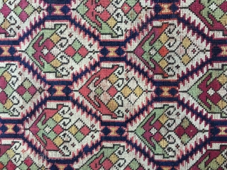 Stunning Antique Caucasian Kuba or Dagestan rug with field lattice design containing colorful palmettes. All natural dye colors including gorgeous light greens, blues and yellow. Very good condition with original ends and  ...