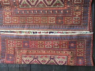 Stunning Antique Caucasian Kuba or Dagestan rug with field lattice design containing colorful palmettes. All natural dye colors including gorgeous light greens, blues and yellow. Very good condition with original ends and  ...