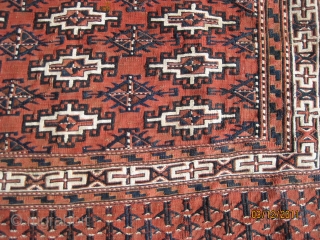 36 Gul Yomud Sumac Chuval. Good allover condition with original side cords and all natural dyes. Unique inner border. Circa 1890 - 1900. 48 X 27 in./122 X 69 cm. Washed and  ...
