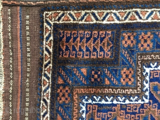 Antique Baluch Prayer Rug, possibly Timuri, from the first quarter of the 20th century. Excellent condition in full pile and with complete kilim ends. All natural colors including saturated blues. Floppy handle  ...