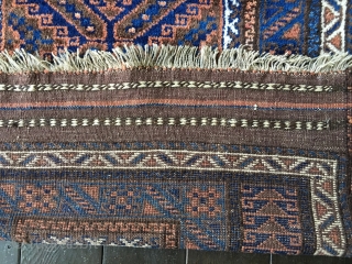 Antique Baluch Prayer Rug, possibly Timuri, from the first quarter of the 20th century. Excellent condition in full pile and with complete kilim ends. All natural colors including saturated blues. Floppy handle  ...