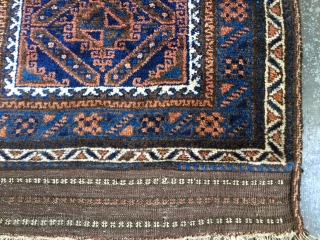 Antique Baluch Prayer Rug, possibly Timuri, from the first quarter of the 20th century. Excellent condition in full pile and with complete kilim ends. All natural colors including saturated blues. Floppy handle  ...