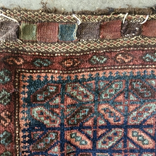 Antique Baluch grain or wall bag, late 19th century. Gorgeous natural colors including a stunning light blue. Complete original bag in full glossy pile with top closures and colorful kilim back. Measures  ...