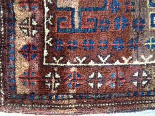 Baluch Balisht, probably late 19th C. In full glossy pile and retaining kilim ends. All natural colors including yellow and aubergine. Size: 36X26in./91X66cm. Buyer pays shipping.       