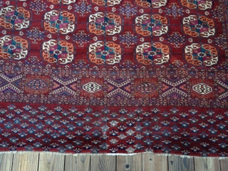 Antique Tekke Turkoman Main Carpet in excellent condition. Circa 1890. All natural colors including at least three blues, two greens and yellow. Soft handle with shiny wool. Good pile throughout, slightly lower  ...