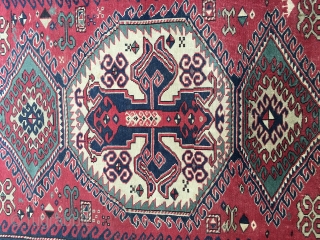 Antique Caucasian Lori-Pambak rug, circa 1890. All natural saturated colors including cochineal in the field. Very good condition with low, medium to full pile. Squarish size: 5'10"X 5'5"/178 X 165 cm. Good  ...