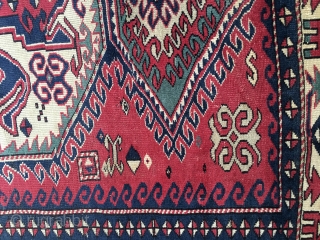 Antique Caucasian Lori-Pambak rug, circa 1890. All natural saturated colors including cochineal in the field. Very good condition with low, medium to full pile. Squarish size: 5'10"X 5'5"/178 X 165 cm. Good  ...