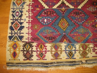 Late 19th C. Anatolian small slit-weave kilim. All good natural dye colors. 
Good condition with only slight signs of wear. 3'5" X 2'10".          