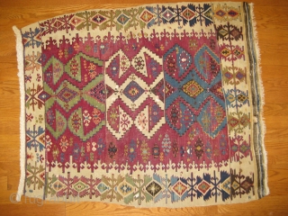 Late 19th C. Anatolian small slit-weave kilim. All good natural dye colors. 
Good condition with only slight signs of wear. 3'5" X 2'10".          