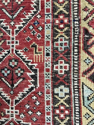 Lovely Antique Dagestan Prayer Rug with an attractive lattice field, circa 4th Quarter 19th Century. All natural colors including lemon yellow. Several quadrupeds in the field. Intricate border designs. Original selvedges. Good  ...