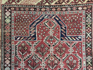 Lovely Antique Dagestan Prayer Rug with an attractive lattice field, circa 4th Quarter 19th Century. All natural colors including lemon yellow. Several quadrupeds in the field. Intricate border designs. Original selvedges. Good  ...