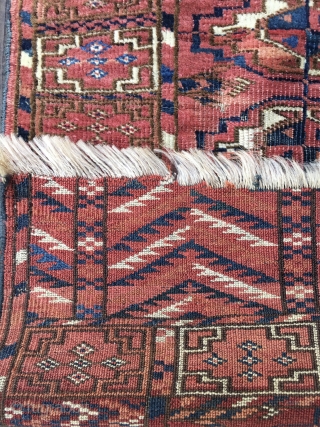 Exceptional old Tekke Turkoman Wedding Rug from the 19th Century. All natural colors including saturated blues and two reds in elems. Unusual main border design not known to me previously. Good condition  ...