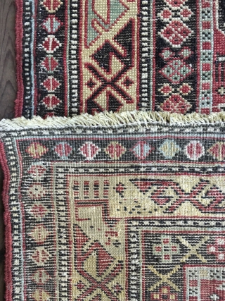 Lovely Antique Dagestan Prayer Rug with an attractive lattice field, circa 4th Quarter 19th Century. All natural colors including lemon yellow. Several quadrupeds in the field. Intricate border designs. Original selvedges. Good  ...