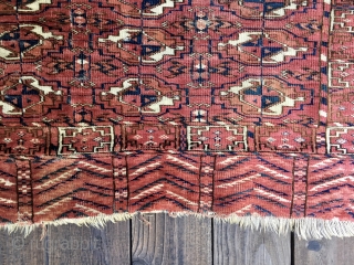 Exceptional old Tekke Turkoman Wedding Rug from the 19th Century. All natural colors including saturated blues and two reds in elems. Unusual main border design not known to me previously. Good condition  ...