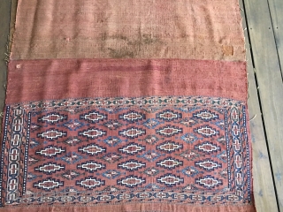 Early Turkman Yomud kilim Chuval or wall bag with the embroidered design woven in the soumac technique. All natural colors with blues and green dominating. Measures appx. 4'X 2'7"/122 X 76cm closed  ...