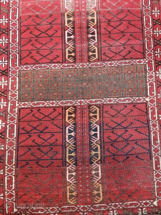 Exceptional Antique Turkman Eersari Engsi Rug, 19th Century. All colors derived from natural dyes. Includes a beautiful light green and yellow.  Good condition with low pile throughout. Unusual inner borders including  ...