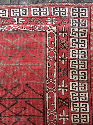 Exceptional Antique Turkman Eersari Engsi Rug, 19th Century. All colors derived from natural dyes. Includes a beautiful light green and yellow.  Good condition with low pile throughout. Unusual inner borders including  ...