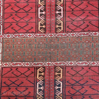 Exceptional Antique Turkman Eersari Engsi Rug, 19th Century. All colors derived from natural dyes. Includes a beautiful light green and yellow.  Good condition with low pile throughout. Unusual inner borders including  ...