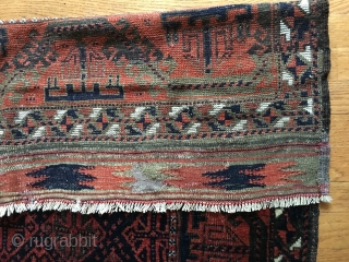 Beautiful Antique Baluch rug, probably late 19thC. Very good condition with good pile and very few low places. Only sight oxidation. All organic colors including nice blues and green. Original selvages and  ...