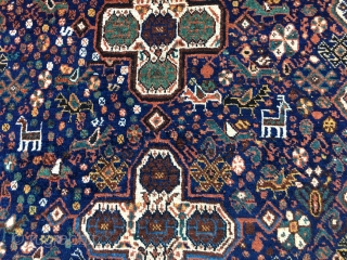 Gorgeous Antique Afshar from the early 20th Century. Great variety of all organic colors. Colorful field consisting of detail including birds and animals. Mostly full pile throughout. Original selvedges. Ends stabilized with  ...