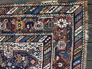 Gorgeous Antique Afshar from the early 20th Century. Great variety of all organic colors. Colorful field consisting of detail including birds and animals. Mostly full pile throughout. Original selvedges. Ends stabilized with  ...