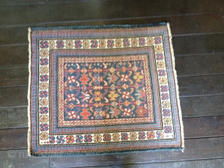 Small squarish Kuba rug, circa 1900. Good colors and nice Chichi field design.
Size 39" X 32"/100 X 86cm. Mostly original selvages and ends stabilized. Washed.
Shipping included within the U.S. 

   