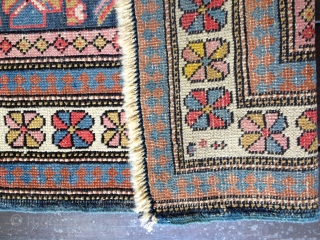 Small squarish Kuba rug, circa 1900. Good colors and nice Chichi field design.
Size 39" X 32"/100 X 86cm. Mostly original selvages and ends stabilized. Washed.
Shipping included within the U.S. 

   